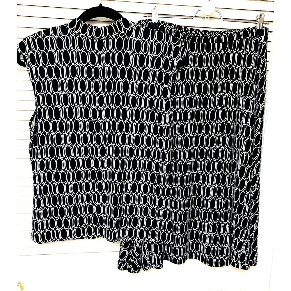 Talbots Womens Skirt Set B/W A-line Geometric Abstract Midi Feminine Office Sz S